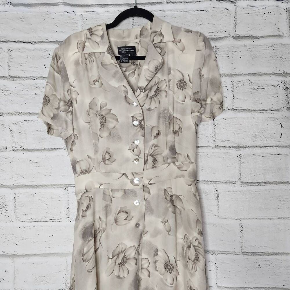 J. Peterman Womens Beige Silk Floral Collared Short Sleeve Maxi Dress Size 8 - Picture 5 of 12